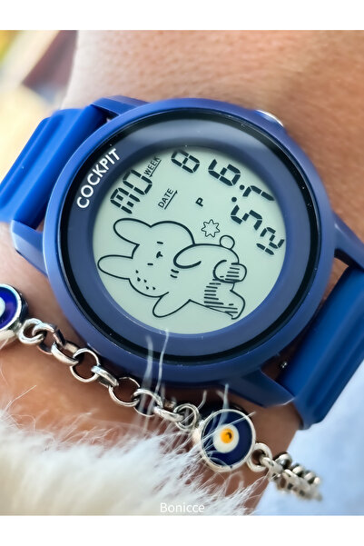 Cockpit Marka Lacivert Renk Silikon Kordon Dijital Spor Kız Erkek Çocuk Kol S...