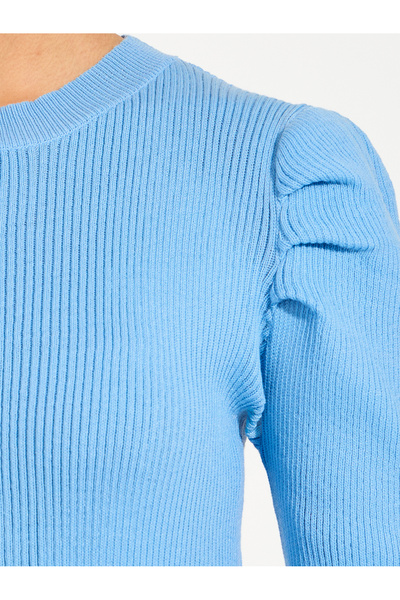 Styli Fringed Hem Sweater Midi Dress with Puff Sleeves