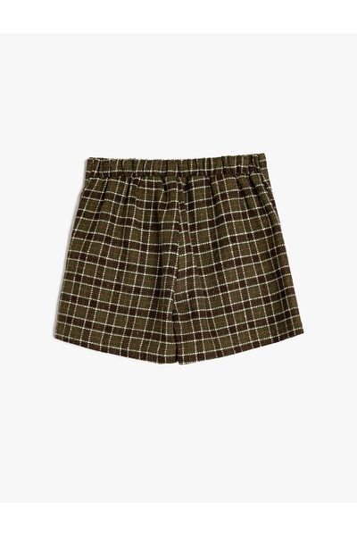Koton Plaid Buckle Detailed Wool Blended Double Breasted Tweed Skirt