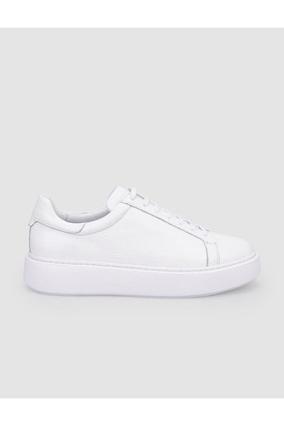 Cabani 100% Genuine Leather White Lace-Up Men's Sports Shoes