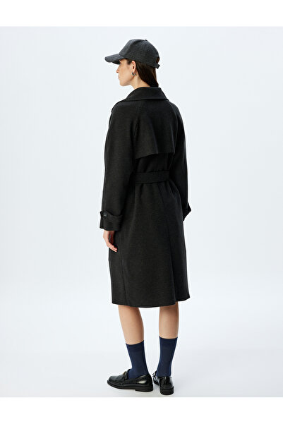 Koton Hosszú, kétsoros kasmírkabát övzsebekkel és szélvédővel
