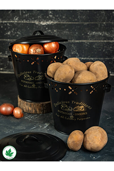 LİNMETAL Lüx Metal Patates Soğanlık Kovası Sebze Saklama Kabı Siyah