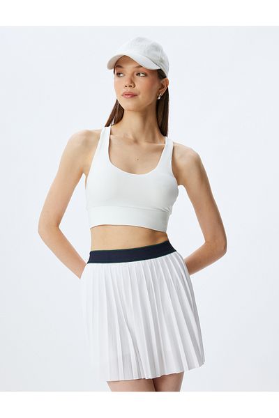Koton U-Neck Slim Fit Sports Bra - Cross Back Strap, Soft Button Interlock