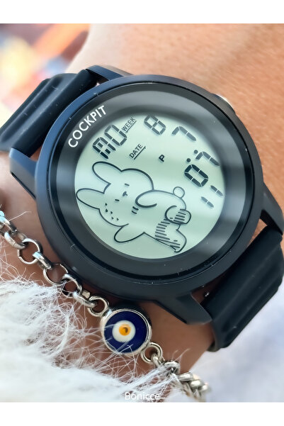 Cockpit Marka Siyah Renk Silikon Kordon Dijital Spor Kız Erkek Çocuk Kol Saat...