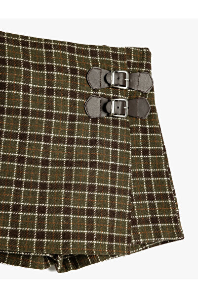 Koton Ekoseli Toka Detaylı Kruvaze Tüvit Etek