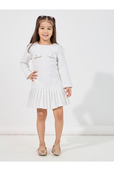 Styli Pleated Hem Tweed Dress with Flap Detail