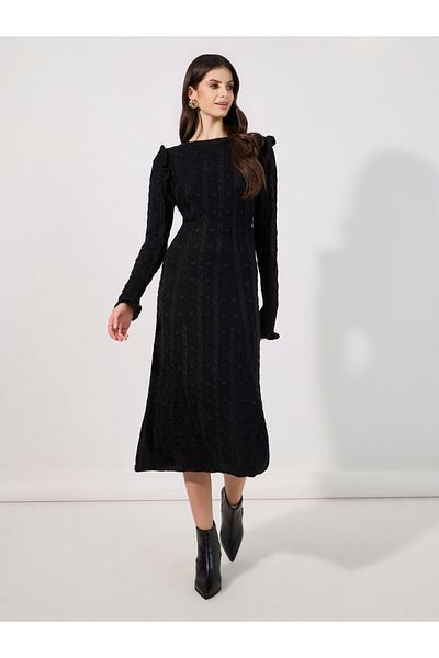 Styli Textured Cable Knit Sweater Midi Dress