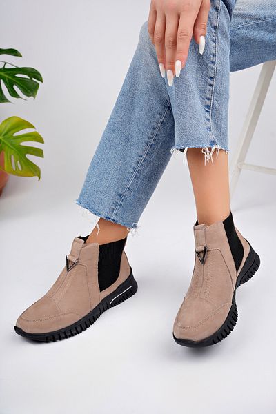 Deripabuc Genuine Leather Beige Nubuck Women's Anatomical Leather Boots Dp79-1453