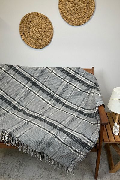 SİHİRLİ AYAKLAR Pătură dublă colorată cu model în carouri - Pătură scotch cu franjuri 180x220