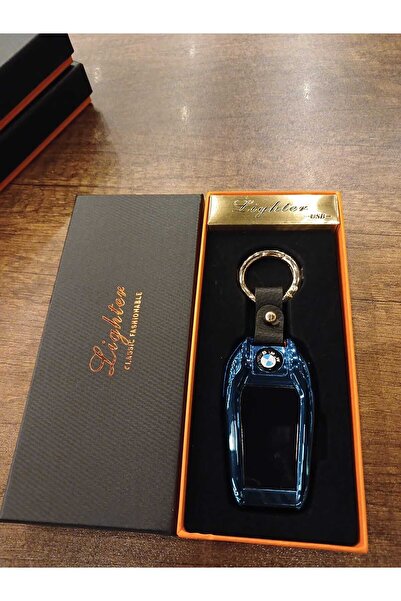 ÇAKMAK DÜNYASI USB Şarjlı Bmw Anahtarı Görünümlü Fenerli Elektronik Çakmak Bmw Anahtarlık (Mavi)