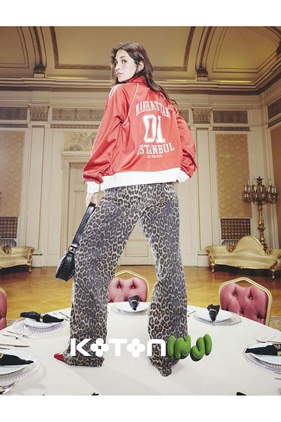 Koton X Inji - Zippered Stand Collar Stripe Detailed Pocket Back Printed Sweatshirt