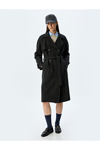 Koton Hosszú, kétsoros kasmírkabát övzsebekkel és szélvédővel