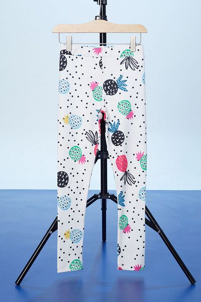 Cansın Mini White Polka Dot Pineapple Printed Girl's Ribbed Leggings 18305