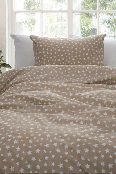 Mert Collection Çarşı Beige Star Cotton Fabric Elastic Sheet Set