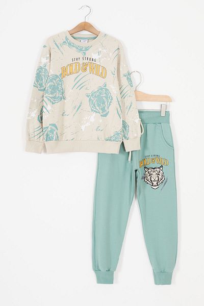 Cansın Mini Σετ αθλητικής φόρμας Green Wild Tiger Printed Boys 17430