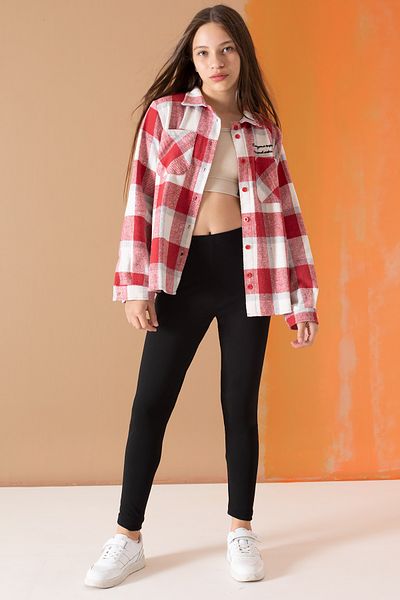 Cansın Mini Red Plaid Patterned Girl's Lumberjack Shirt with Pockets 19681