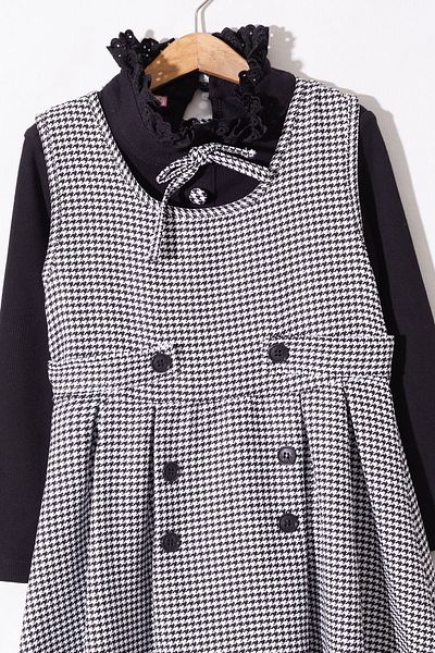 Cansın Mini Rochie neagră cu mânecă lungă pentru fetiță - cu model Badi Houndstooth, model 18559