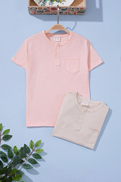 Cansın Mini 2-Piece Short Sleeve T-Shirt Set for Baby Boy - Salmon/Cream 19092