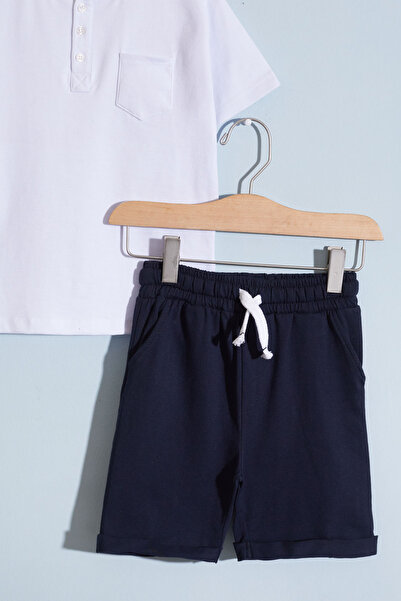 Cansın Mini White Buttoned Short Sleeve Baby Boy Shorts Set - 18628