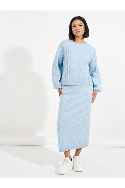 Styli Oversized Cable Knit Sweater & Midi Skirt Co-Ords