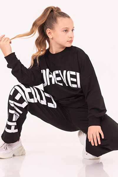 Cansın Mini Girl's Black Text Printed Set 17185