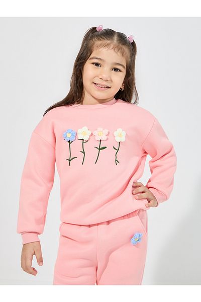 Styli Embroidery Flower Applique Thermal Lined Sweatshirt & Joggers Set