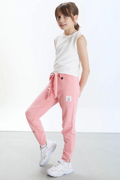 Cansın Mini Ροζ Fashion Girl Embroidered Belted Girl's Sweatpants 17681
