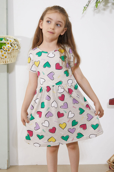 Cansın Mini Κοντομάνικο φόρεμα για κορίτσια με στάμπα με καρδιά - 18782