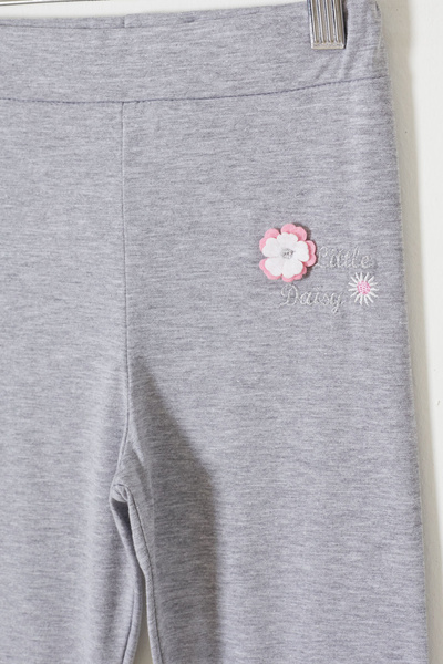 Cansın Mini Gray Flower Embroidery Detailed Girl's Tights 18311