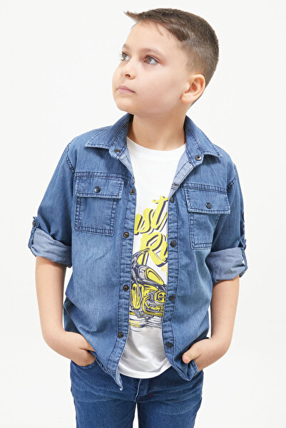 Cansın Mini Комплект з 2 футболок для хлопчиків з принтом Blue Ride Jean Gomlekli 17567