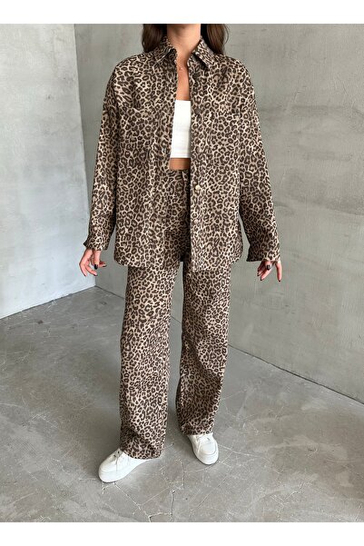 Laluvia Leopard Patterned Jacket-Pants Set