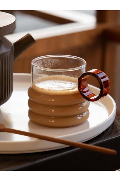 Lilya Home Japon Tarz Renkli Kulplu Isıya Dayanıklı Borosilikat Bardak Ve Kah...