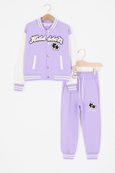 Cansın Mini Анцуг за момичета с бродирана колежанска яке Lilac Star 17013