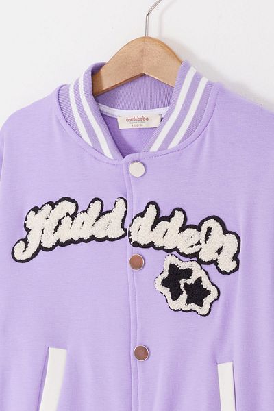 Cansın Mini Анцуг за момичета с бродирана колежанска яке Lilac Star 17013