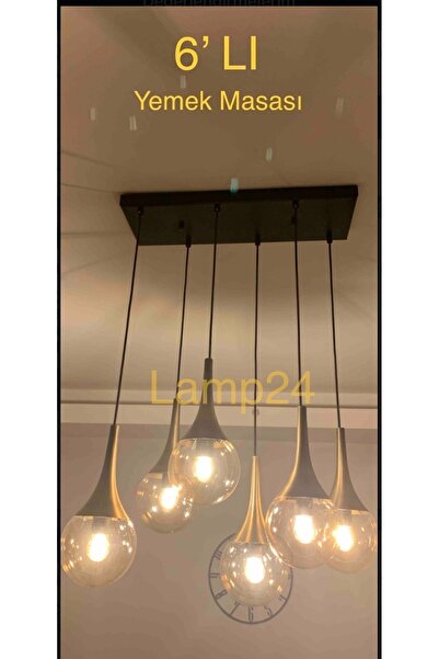 Lamp24 Damla Serisi 6’lı Yemek Masası Avizesi - Eskitme Detaylı