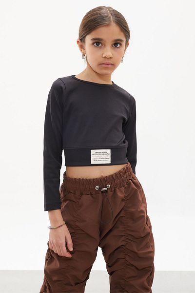Cansın Mini Brown Stripe Stitched Girl's Parachute Trousers 18002