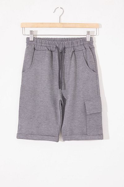 Cansın Mini Pantaloni scurți drepti pentru băiat, afumati, cu un singur buzunar cargo 18809