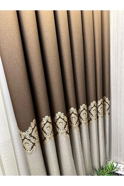NİVEMESHOME Nivemeshome Parla Fj631698 V-26031 Brown 1/3 Close Pleated Background Curtain Apm