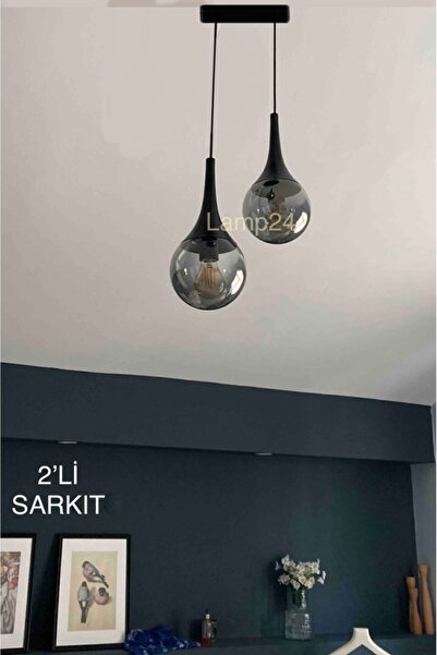 Lamp24 Damla Serisi 2’li Modern Sarkıt Avize - Füme Camlı