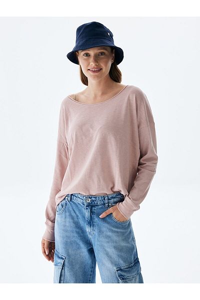Ltb Tricou liliac cu mânecă lungă cu decolteu în V