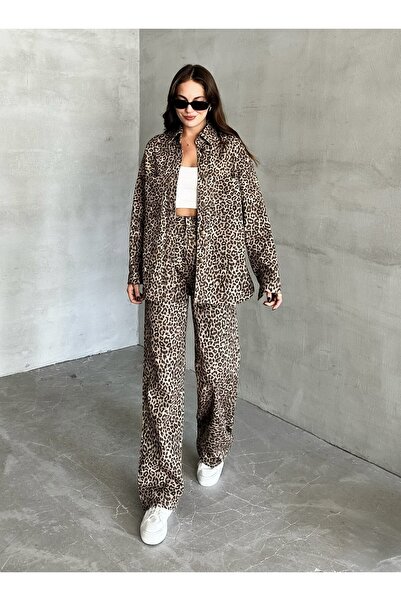 Laluvia Leopard Patterned Jacket-Pants Set