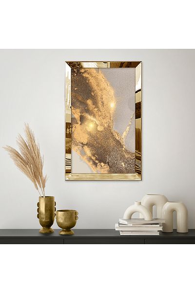 Zevahir Mobilya Dekorasyon Masă unică din MDF cu design abstract dinamic de culoare aurie cu cadru din plexiglas oglindă aurie