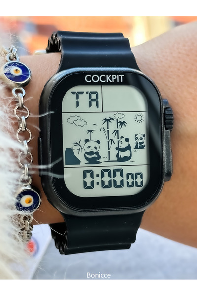 Cockpit Marka Siyah Renk Silikon Kordon Dikdörtgen Kasa Dijital Spor Kız Erkek Çocuk Kol Saati Bileklik