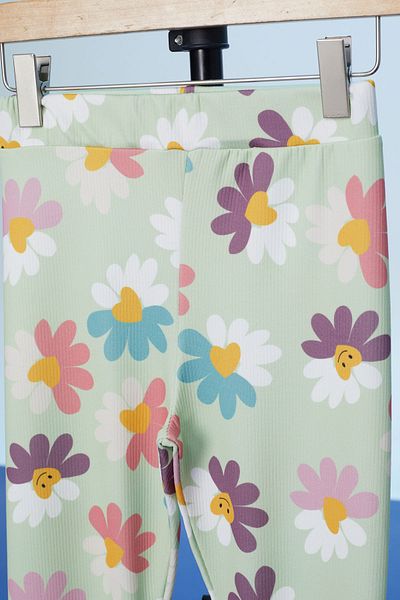Cansın Mini Colanți pentru fetiță cu nervuri cu imprimeu floral de culoare verde 18296