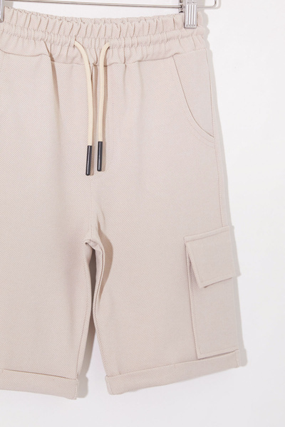 Cansın Mini Krem Tek Kargo Cepli Erkek Çocuk Düz Şort 18807