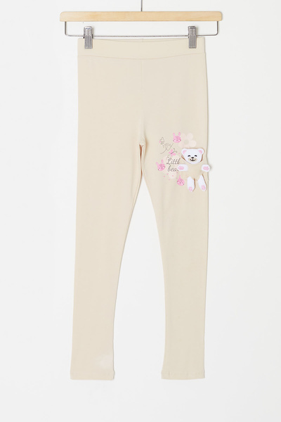 Cansın Mini Κρεμ κοριτσίστικο καλσόν με τσέπες αρκουδάκι 18159
