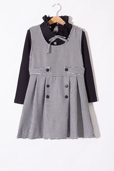 Cansın Mini Rochie neagră cu mânecă lungă pentru fetiță - cu model Badi Houndstooth, model 18559
