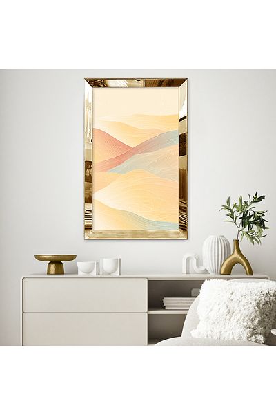 Zevahir Mobilya Dekorasyon Masa din MDF cu un singur val abstract colorat cu cadru din plexiglas oglindă aurie