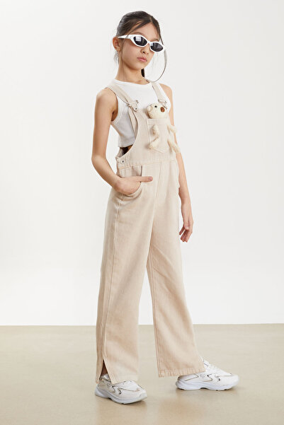 Cansın Mini جمبسوت بناتي بجيب على شكل دمية دب باللون البيج 17713