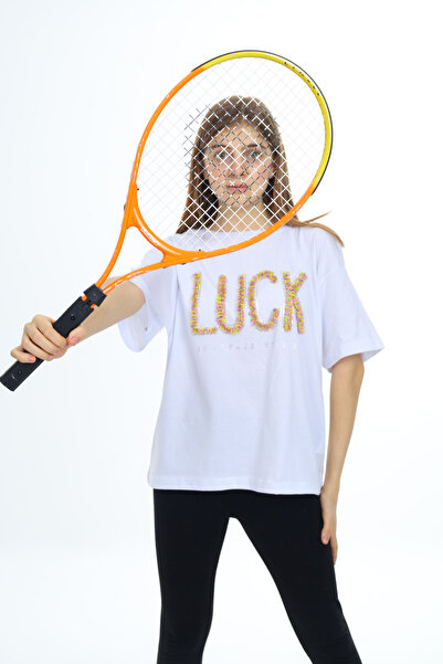 Cansın Mini Tricou pentru fetiță, cu imprimeu White Luck, cu gât crew, 17804